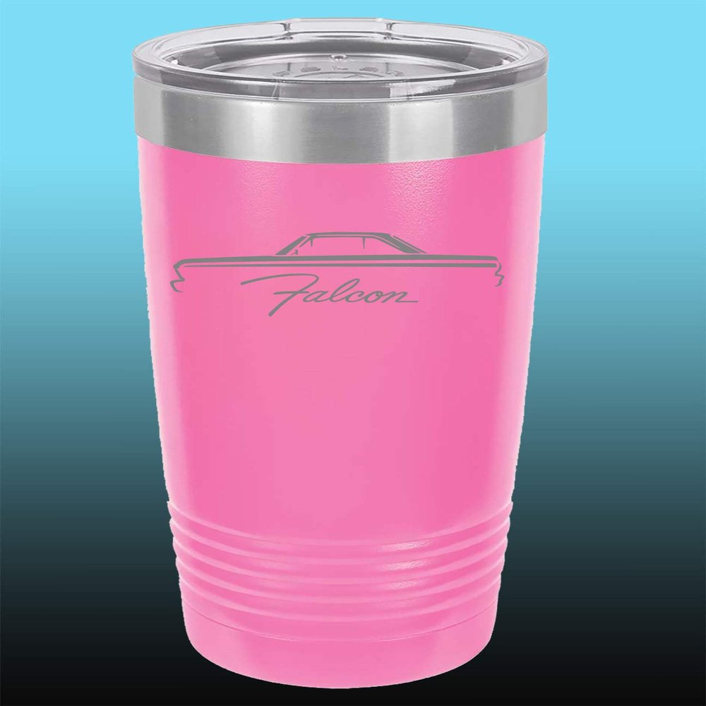 1964 1965 Ford Falcon Hardtop 20oz Stainless Steel Tumbler w/Clear Lid pink