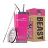 1967 1968 Ford Mustang Fastback Beast 30 oz Stainless Steel Insulated Tumbler w/Lid, 2 Straws, Brush and Gift Box hotpink