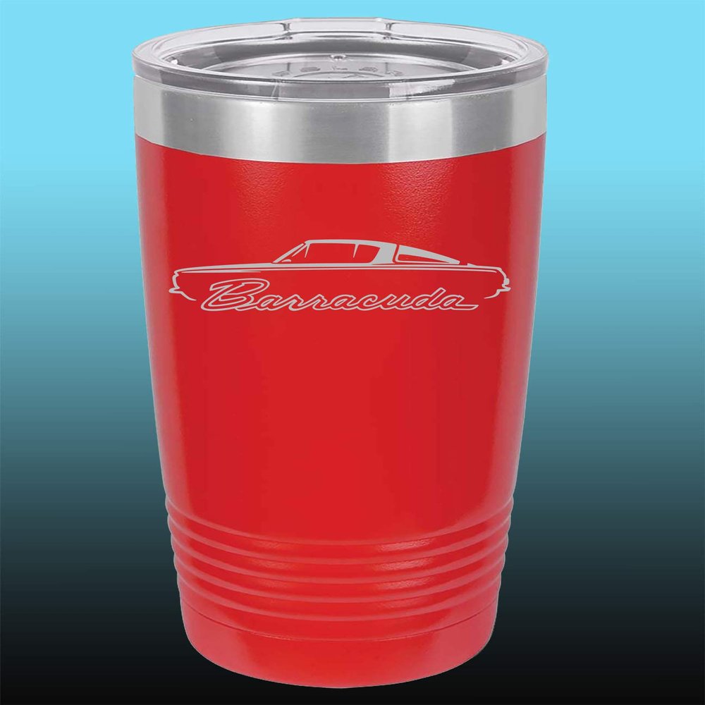 1964 1965 1966 Plymouth Barracuda 20oz Stainless Steel Tumbler w/Clear Lid red