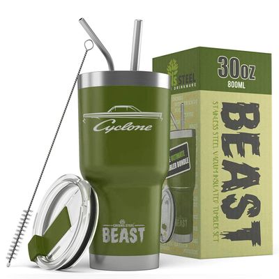 1964 Mercury Cyclone 30 oz Stainless Steel Insulated Tumbler w/Lid, 2 Straws, Brush and Gift Box army