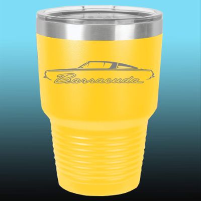 1964 1965 1966 Plymouth Barracuda 30oz Stainless Steel Tumbler w/Clear Lid yellow