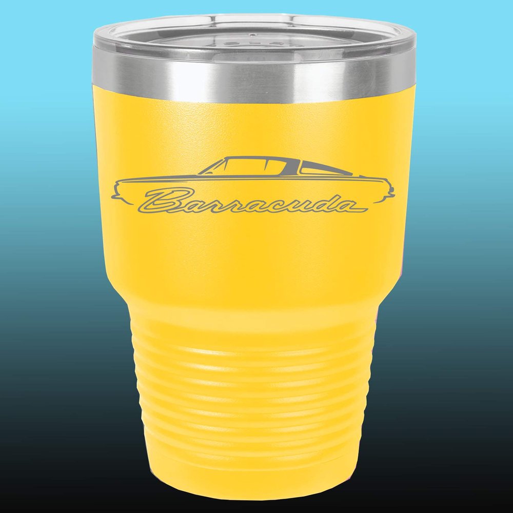 1964 1965 1966 Plymouth Barracuda 30oz Stainless Steel Tumbler w/Clear Lid yellow