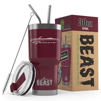 1964 Ford Galaxie Convertible Beast 30 oz Stainless Steel Insulated Tumbler w/Lid, 2 Straws, Brush and Gift Box maroon