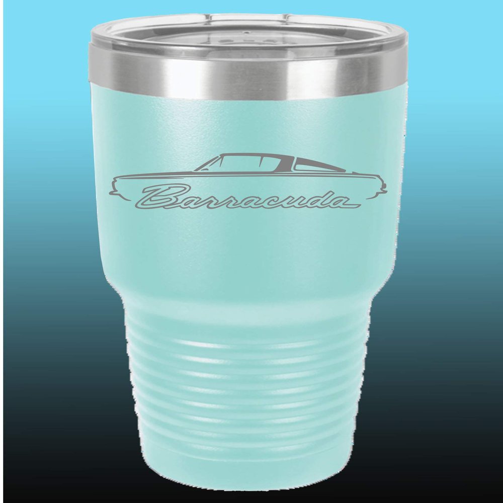 1964 1965 1966 Plymouth Barracuda 30oz Stainless Steel Tumbler w/Clear Lid seafoam