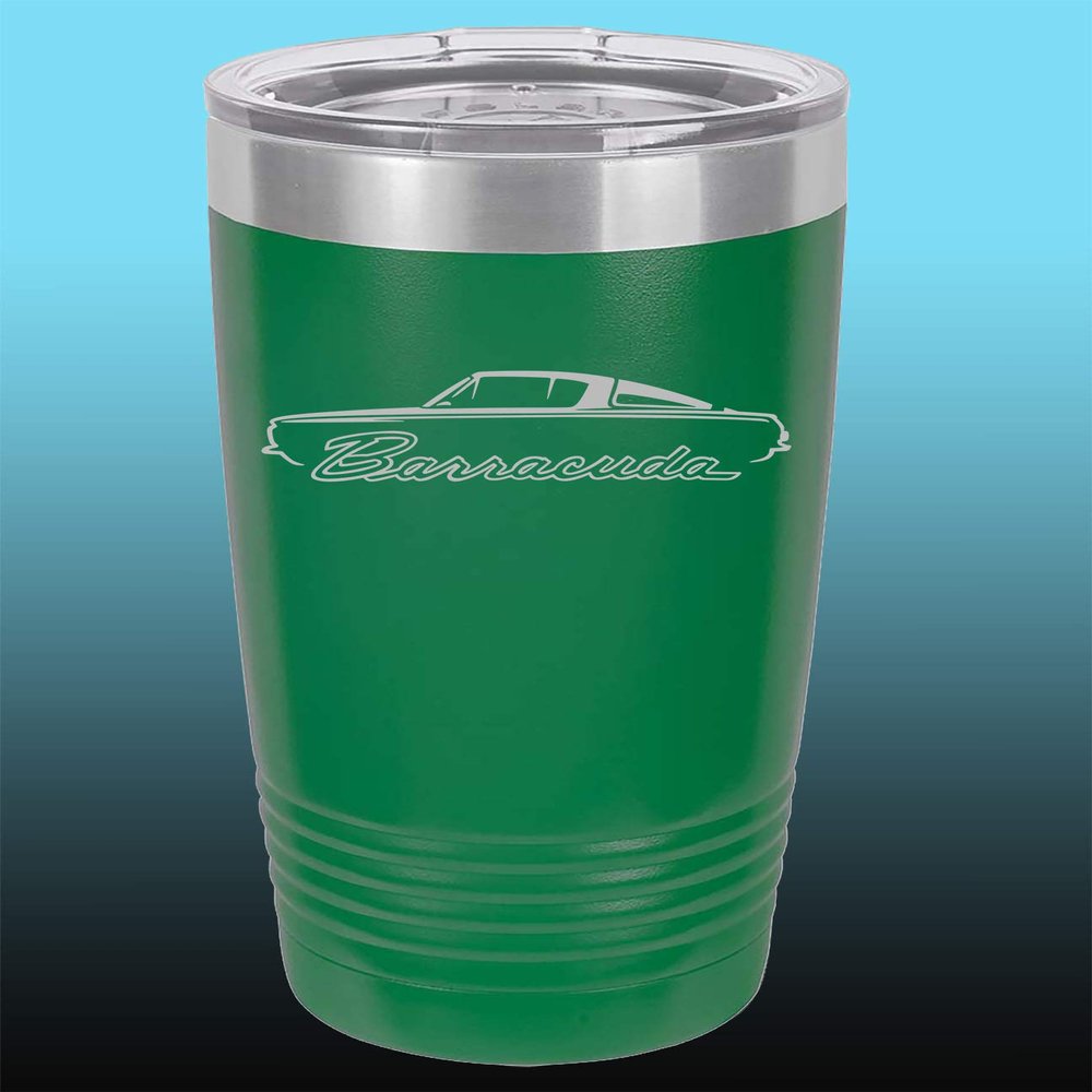 1964 1965 1966 Plymouth Barracuda 20oz Stainless Steel Tumbler w/Clear Lid green