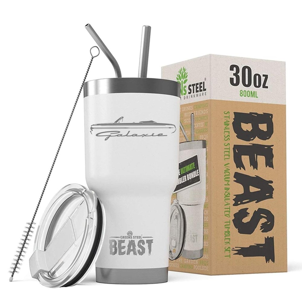 1964 Ford Galaxie Convertible Beast 30 oz Stainless Steel Insulated Tumbler w/Lid, 2 Straws, Brush and Gift Box white