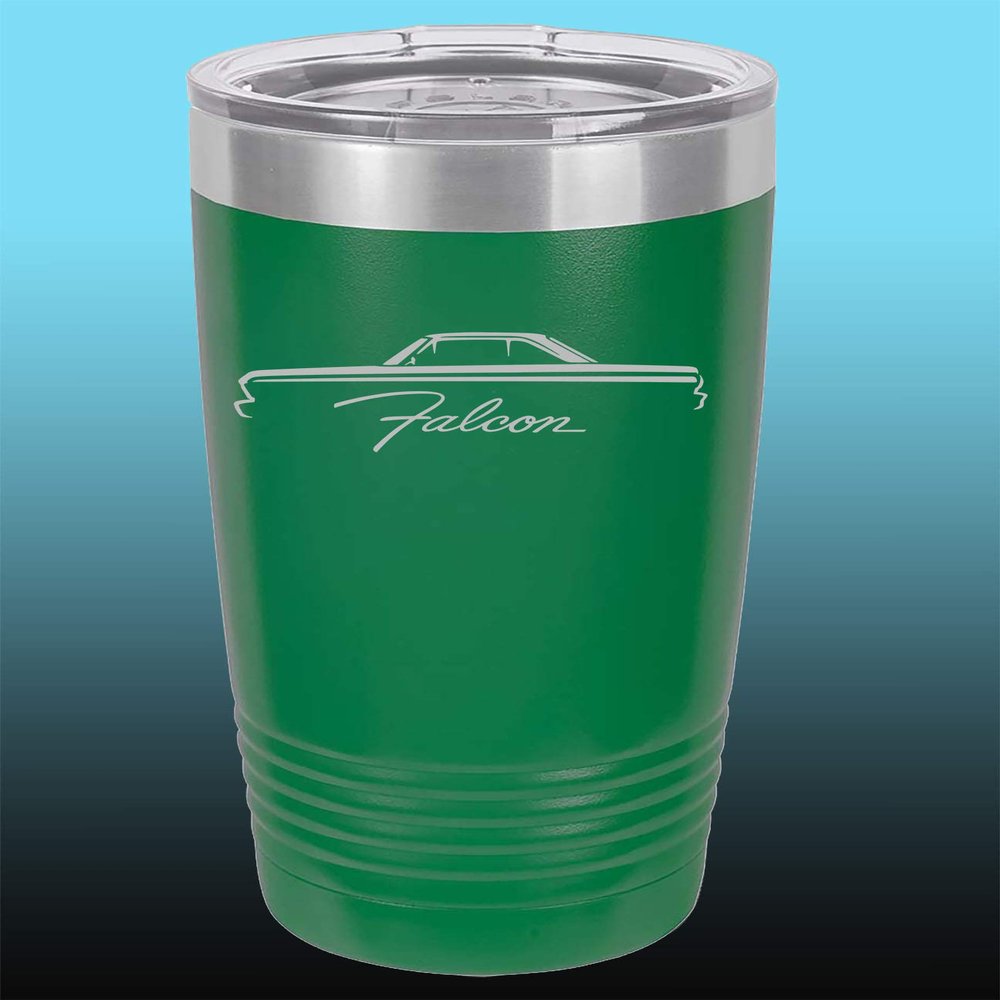 1964 1965 Ford Falcon Hardtop 20oz Stainless Steel Tumbler w/Clear Lid green