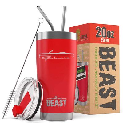 1964 Ford Galaxie Convertible Beast 20 oz Stainless Steel Insulated Tumbler w/Lid, 2 Straws, Brush and Gift Box red