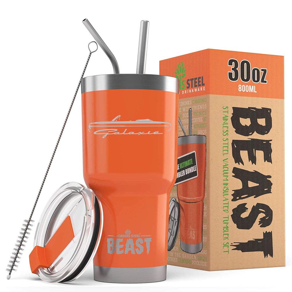 1964 Ford Galaxie Convertible Beast 30 oz Stainless Steel Insulated Tumbler w/Lid, 2 Straws, Brush and Gift Box orange