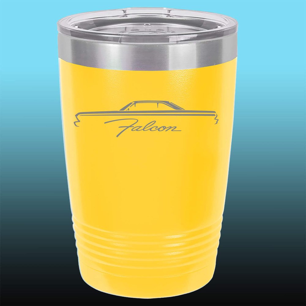 1964 1965 Ford Falcon Hardtop 20oz Stainless Steel Tumbler w/Clear Lid yellow