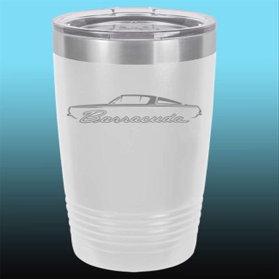 1964 1965 1966 Plymouth Barracuda 20oz Stainless Steel Tumbler w/Clear Lid white