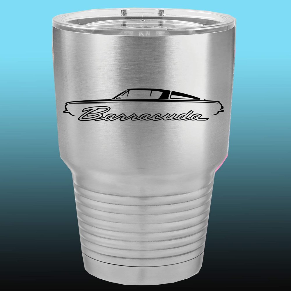 1964 1965 1966 Plymouth Barracuda 30oz Stainless Steel Tumbler w/Clear Lid stainless