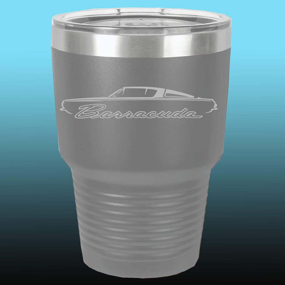 1964 1965 1966 Plymouth Barracuda 30oz Stainless Steel Tumbler w/Clear Lid grey