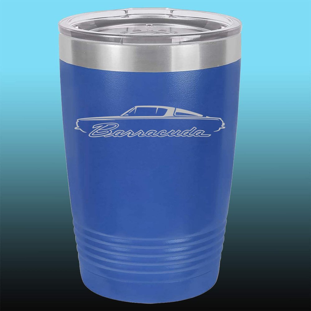 1964 1965 1966 Plymouth Barracuda 20oz Stainless Steel Tumbler w/Clear Lid royal