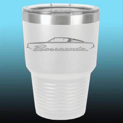 1964 1965 1966 Plymouth Barracuda 30oz Stainless Steel Tumbler w/Clear Lid white