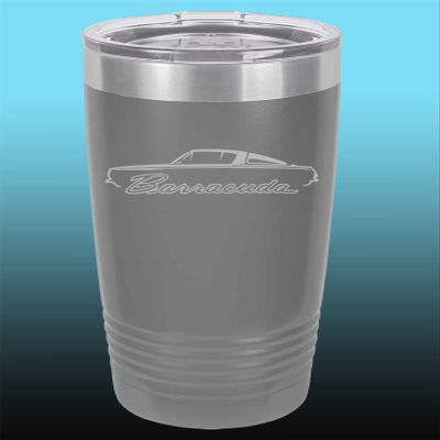 1964 1965 1966 Plymouth Barracuda 20oz Stainless Steel Tumbler w/Clear Lid grey