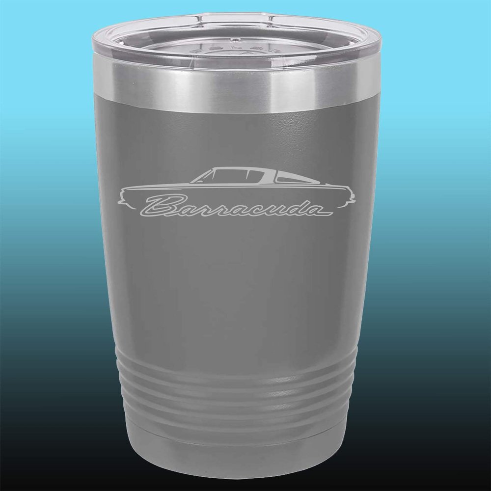 1964 1965 1966 Plymouth Barracuda 20oz Stainless Steel Tumbler w/Clear Lid grey