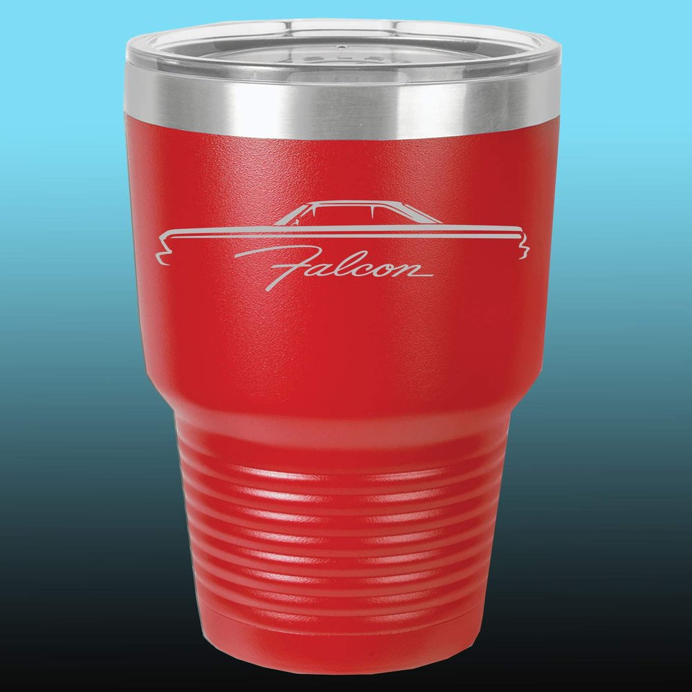 1964 1965 Ford Falcon Hardtop 30oz Stainless Steel Tumbler w/Clear Lid red