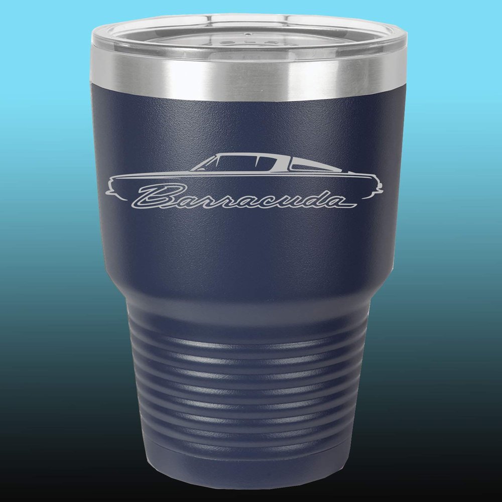 1964 1965 1966 Plymouth Barracuda 30oz Stainless Steel Tumbler w/Clear Lid navy