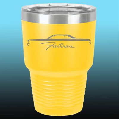 1964 1965 Ford Falcon Hardtop 30oz Stainless Steel Tumbler w/Clear Lid yellow