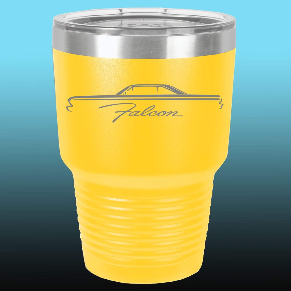1964 1965 Ford Falcon Hardtop 30oz Stainless Steel Tumbler w/Clear Lid yellow