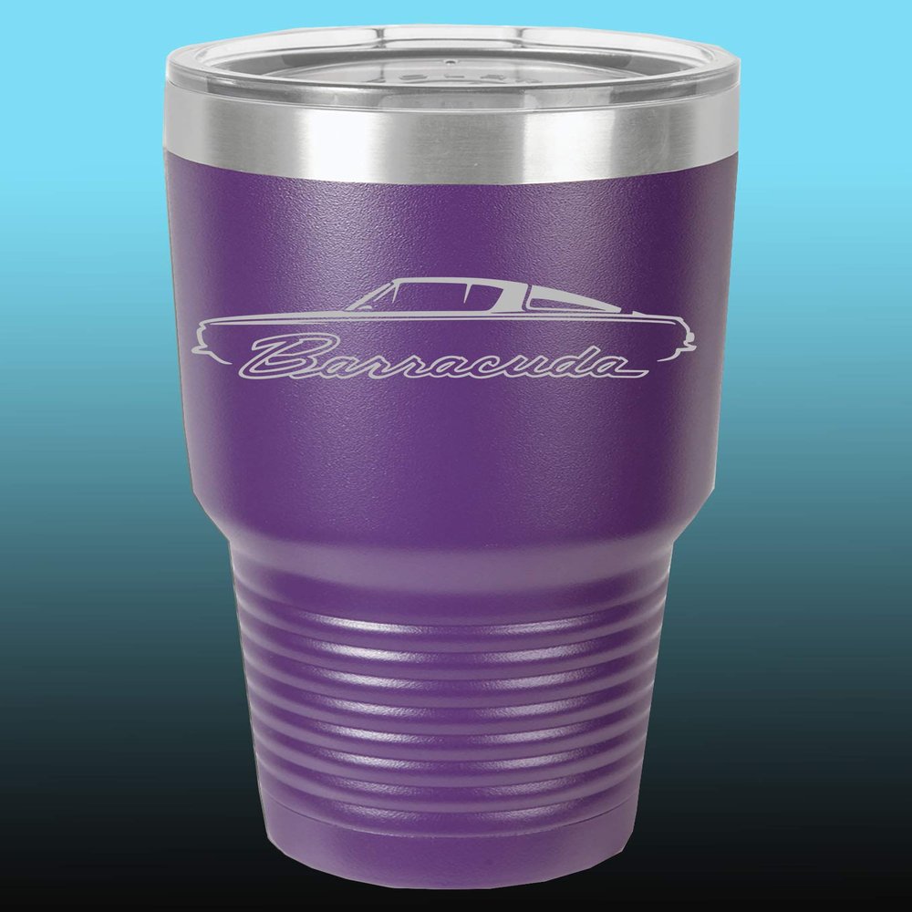 1964 1965 1966 Plymouth Barracuda 30oz Stainless Steel Tumbler w/Clear Lid purple