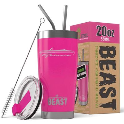 1964 Ford Galaxie Convertible Beast 20 oz Stainless Steel Insulated Tumbler w/Lid, 2 Straws, Brush and Gift Box hotpink