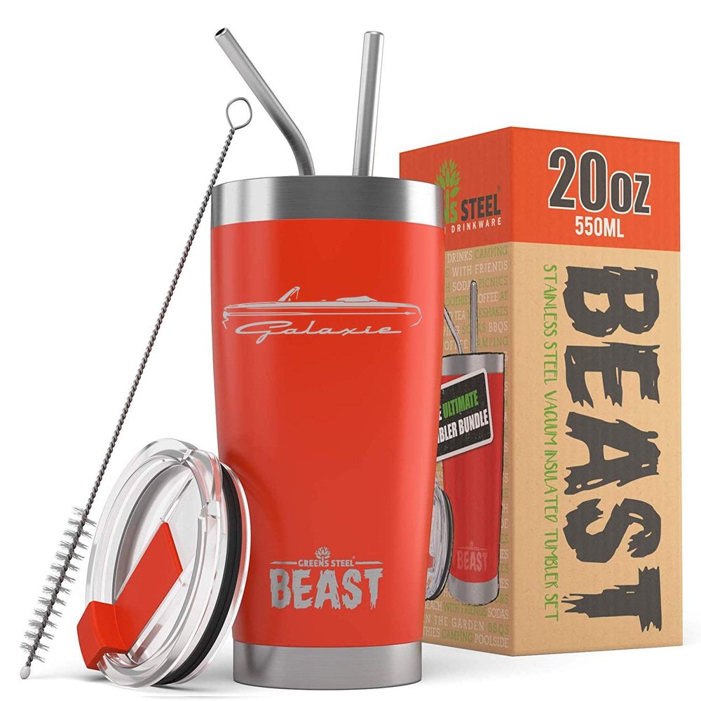 1964 Ford Galaxie Convertible Beast 20 oz Stainless Steel Insulated Tumbler w/Lid, 2 Straws, Brush and Gift Box orange