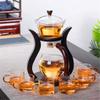 Aoheuo Lazy Kungfu Glass Tea Set Water Diversion Rotating Cover Bowl Semi-Automatic Glass Teapot Suit (Wooden) view 1