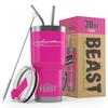 1964 Ford Galaxie Convertible Beast 30 oz Stainless Steel Insulated Tumbler w/Lid, 2 Straws, Brush and Gift Box hotpink view 1