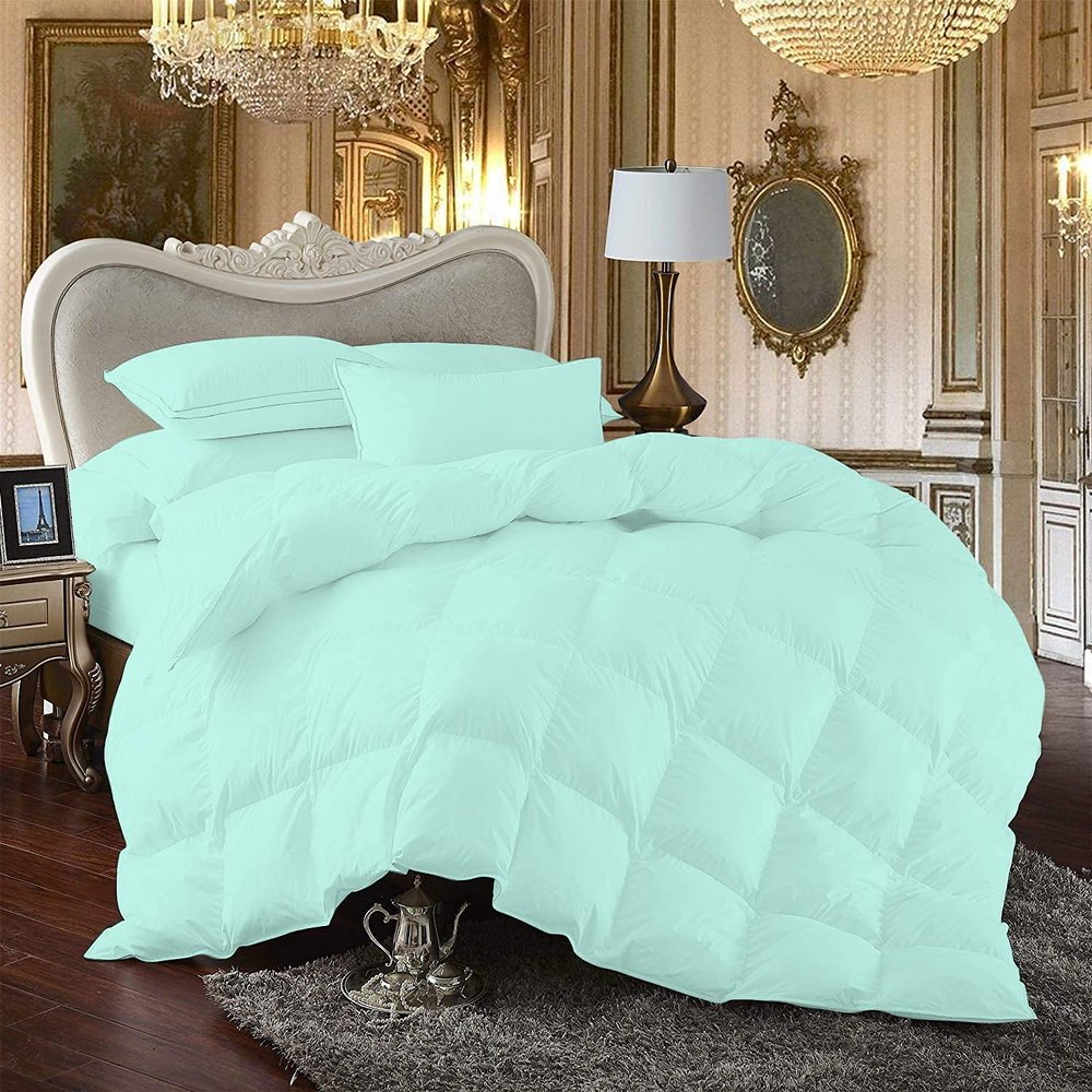 100% Egyption Cotton Comforter Comforter 500 GSM Fill Power Buffy Overfilled All Season Aqua-Twin/TwinXL Size Soft Quilted with Corner Tabs, Winter Warm Fluffy