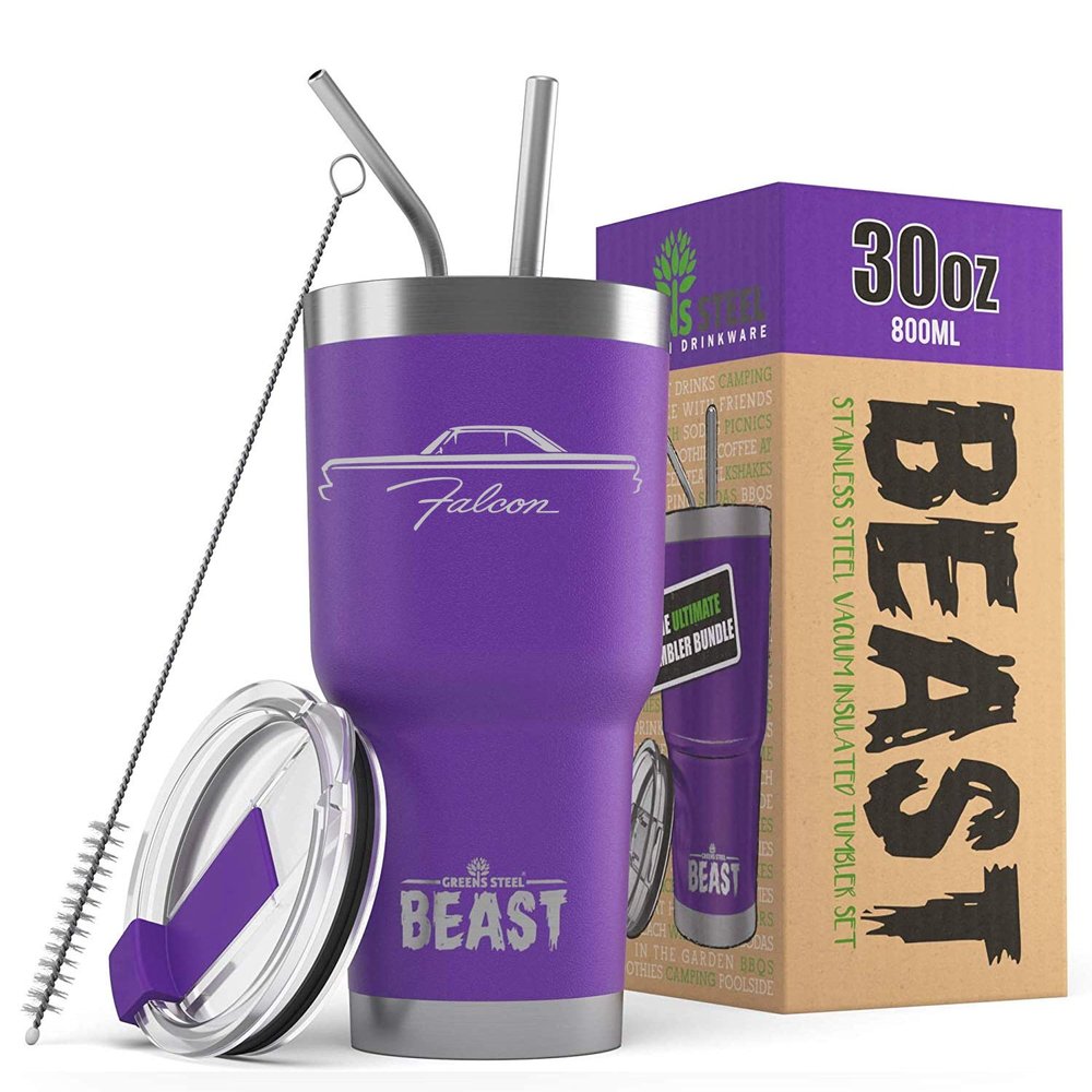 1964 1965 Ford Falcon Hardtop Beast 30 oz Stainless Steel Insulated Tumbler w/Lid, 2 Straws, Brush and Gift Box purple