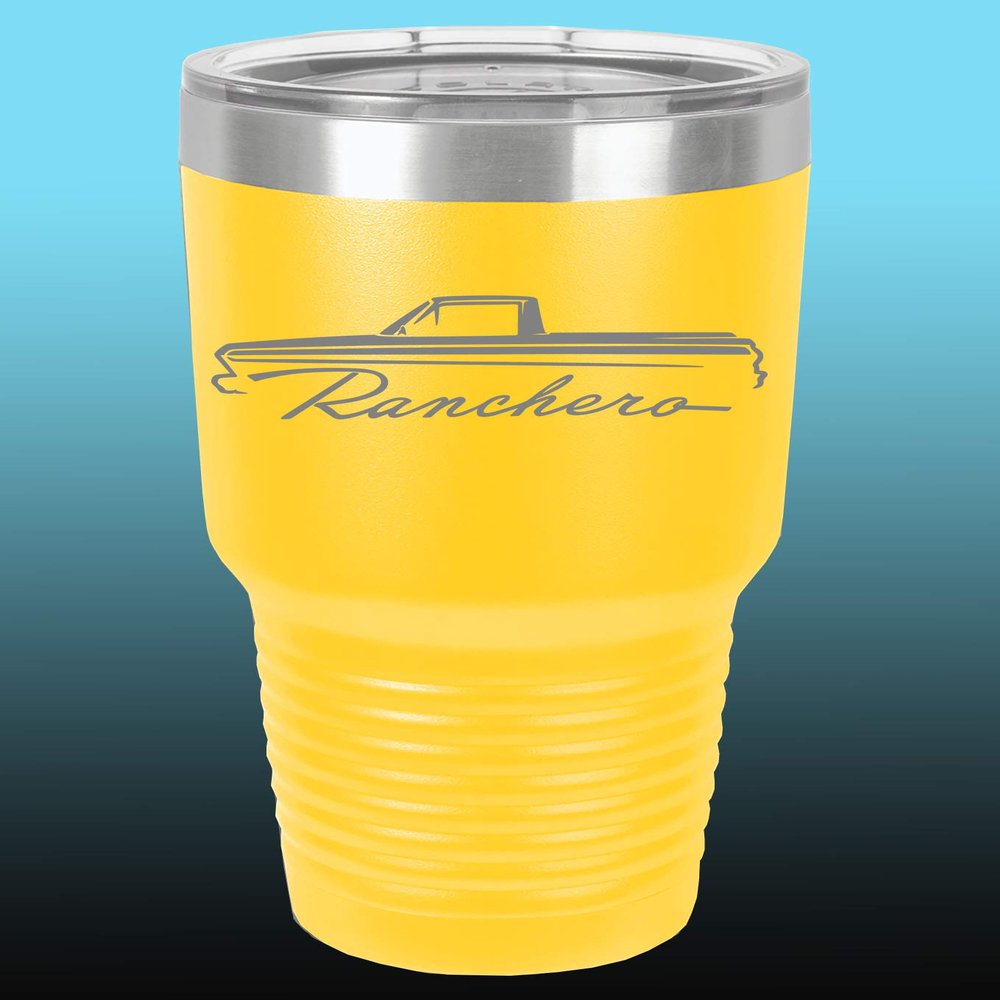 1964 1965 Ford Ranchero Truck 30oz Stainless Steel Tumbler w/Clear Lid yellow