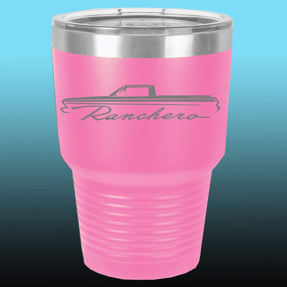 1964 1965 Ford Ranchero Truck 30oz Stainless Steel Tumbler w/Clear Lid pink