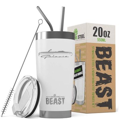 1964 Ford Galaxie Convertible Beast 20 oz Stainless Steel Insulated Tumbler w/Lid, 2 Straws, Brush and Gift Box white