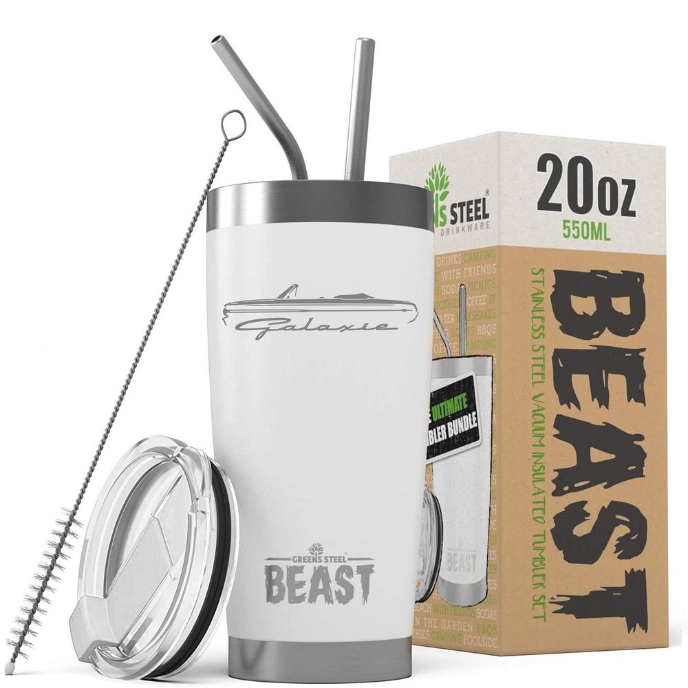 1964 Ford Galaxie Convertible Beast 20 oz Stainless Steel Insulated Tumbler w/Lid, 2 Straws, Brush and Gift Box white