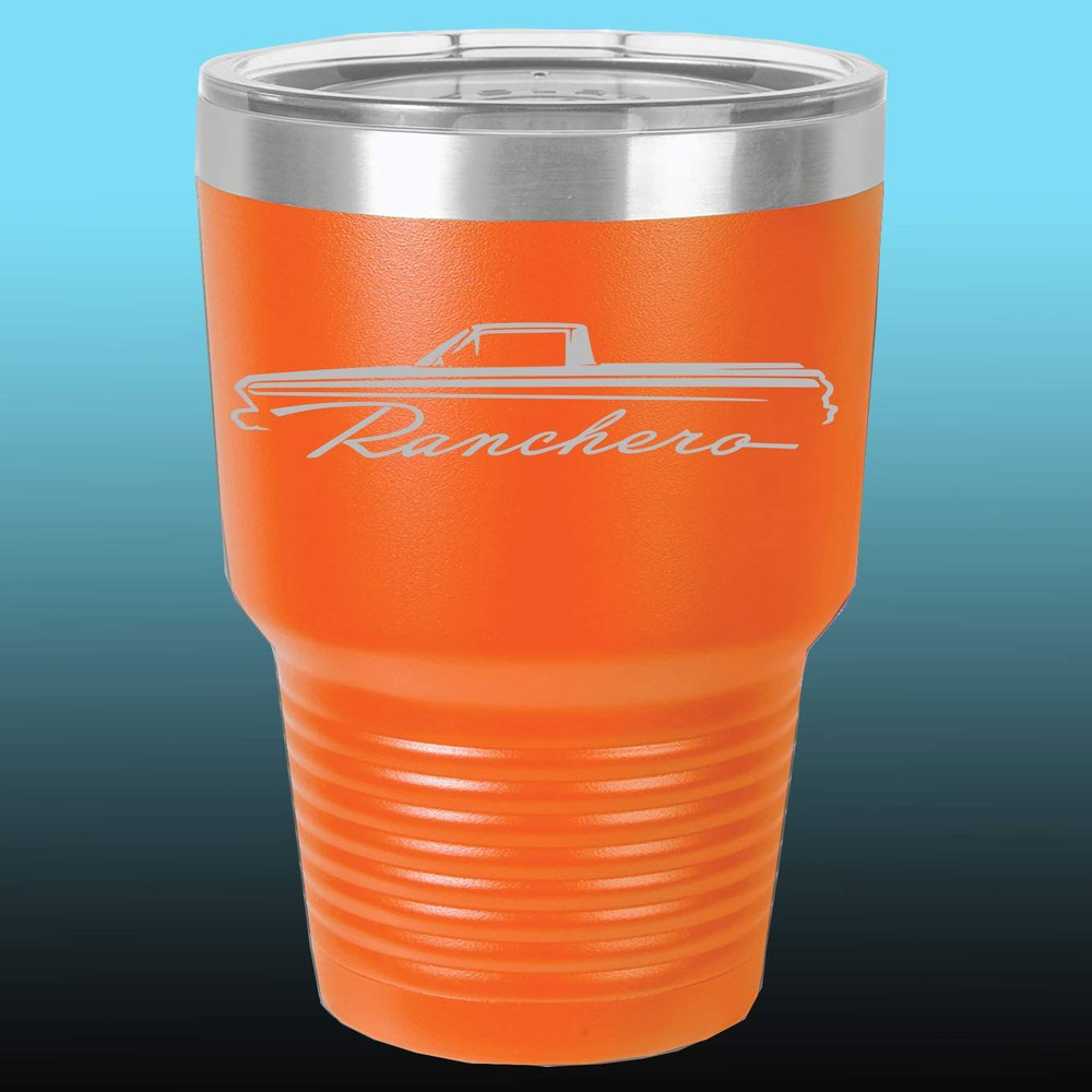 1964 1965 Ford Ranchero Truck 30oz Stainless Steel Tumbler w/Clear Lid orange