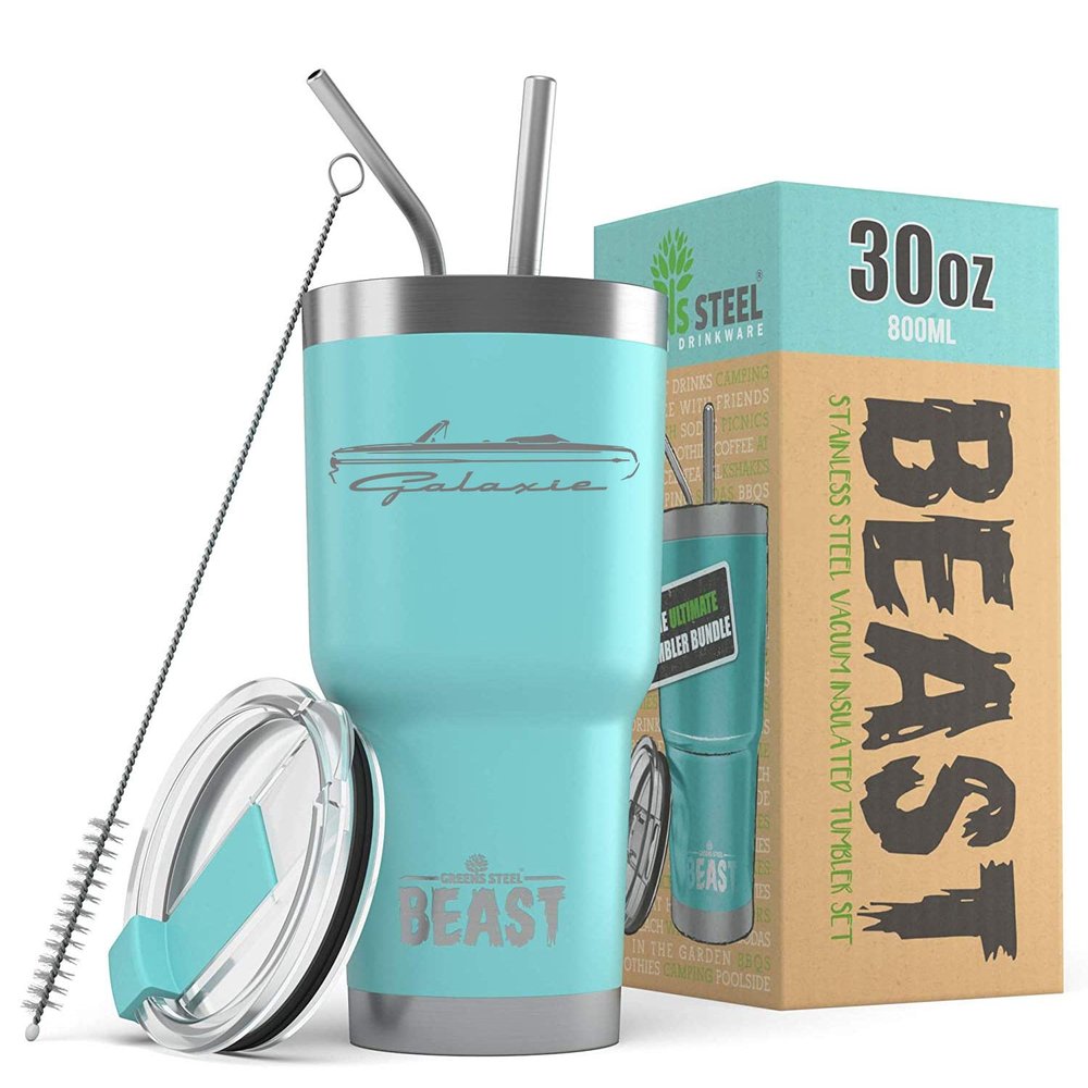 1964 Ford Galaxie Convertible Beast 30 oz Stainless Steel Insulated Tumbler w/Lid, 2 Straws, Brush and Gift Box aqua