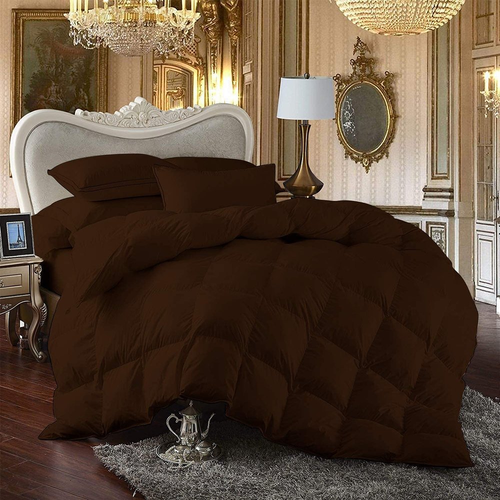 100% Egyption Cotton Comforter Goose Down and Feather Filling Comforter 500 GSM Fill Power All Season Chocolate-Twin/TwinXL (68"X90") Size Soft Quilted with Corner Tabs, Winter Warm Fluffy