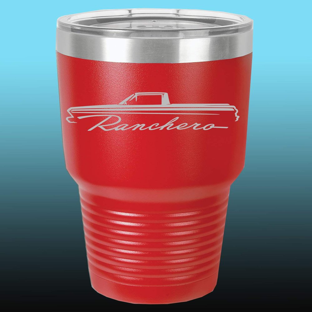 1964 1965 Ford Ranchero Truck 30oz Stainless Steel Tumbler w/Clear Lid red