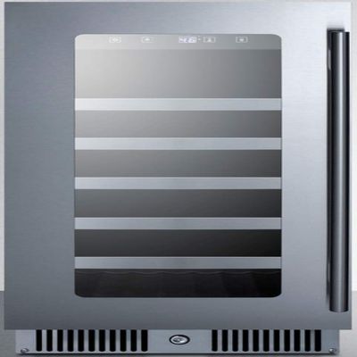 Summit Appliance CL155WCLHD 15" Wide Built-in Wine Cellar for Built-in or Freestanding Use with Left-Hand Door Swing, Seamless Stainless Steel Trimmed Glass Door, LED Lighting, Lock and Black Cabinet