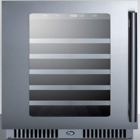 Summit Appliance CL155WCLHD 15" Wide Built-in Wine Cellar for Built-in or Freestanding Use with Left-Hand Door Swing, Seamless Stainless Steel Trimmed Glass Door, LED Lighting, Lock and Black Cabinet