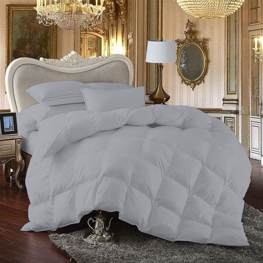 100% Egyption Cotton Comforter 500 GSM Fill Power All Season Silver-Oversized Queen (98" x 98") Size Soft Quilted with Corner Tabs, Winter Warm Fluffy