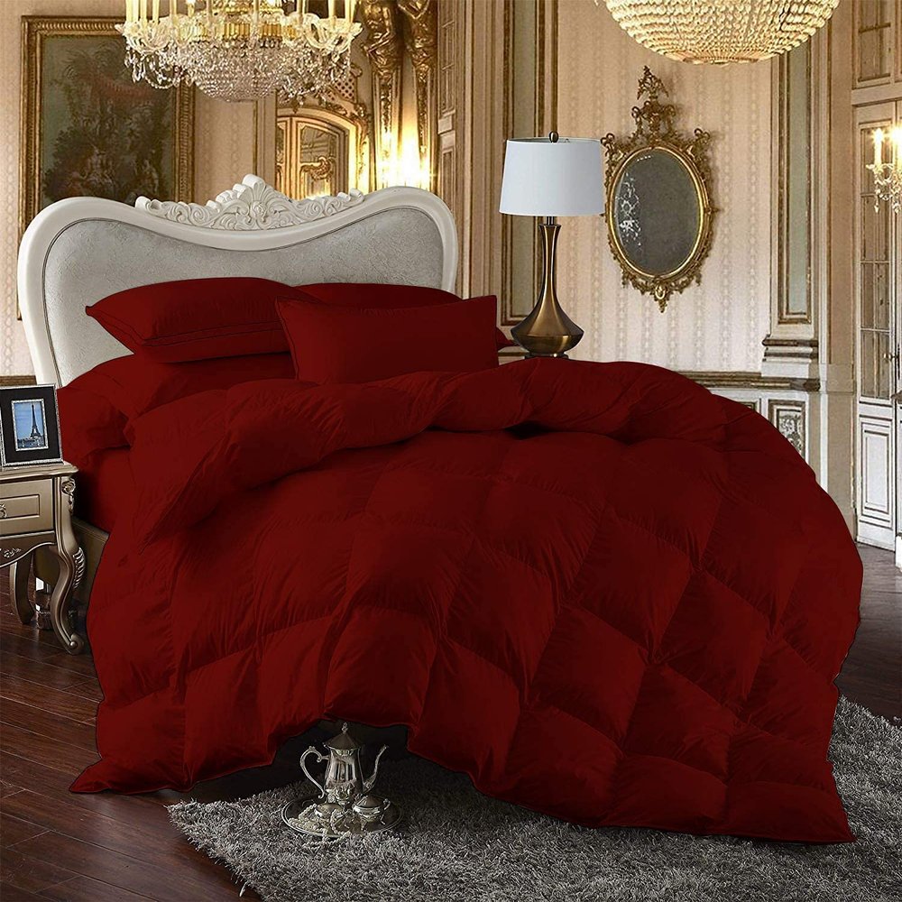 100% Egyption Cotton Comforter Comforter 500 GSM Fill Power Buffy Overfilled All Season Blood Red-Twin/TwinXL Size Soft Quilted with Corner Tabs, Winter Warm Fluffy