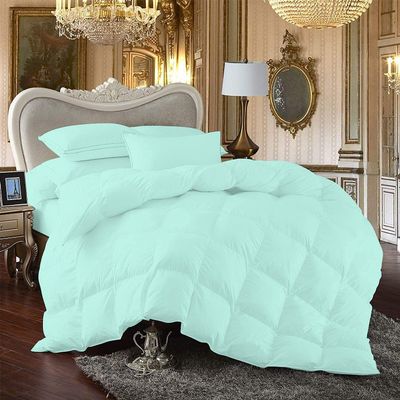 100% Egyption Cotton Comforter Goose Down and Feather Filling Comforter 500 GSM Fill Power Buffy Overfilled All Season Aqua-Cal-King/King Size Soft Quilted with Corner Tabs, Winter Warm Fluffy