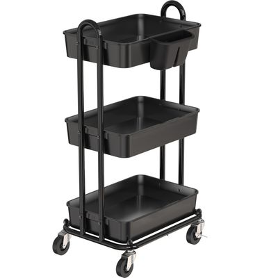 Simple Houseware 3-Tier Multifunctional Rolling Utility Cart with Hanging Bucket, Black