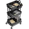 Simple Houseware 3-Tier Multifunctional Rolling Utility Cart with Hanging Bucket, Black view 2