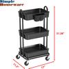Simple Houseware 3-Tier Multifunctional Rolling Utility Cart with Hanging Bucket, Black view 3
