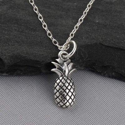 Tiny Pineapple Necklace - 925 Sterling Silver - Hawaiian Fruit Pendant New Kind