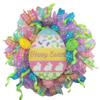 18x18x6 Easter Wreath with 4 Hand Made Fabric Floral Eggs, Made with Green, Pink & Purple weather Resistant Mesh view 1
